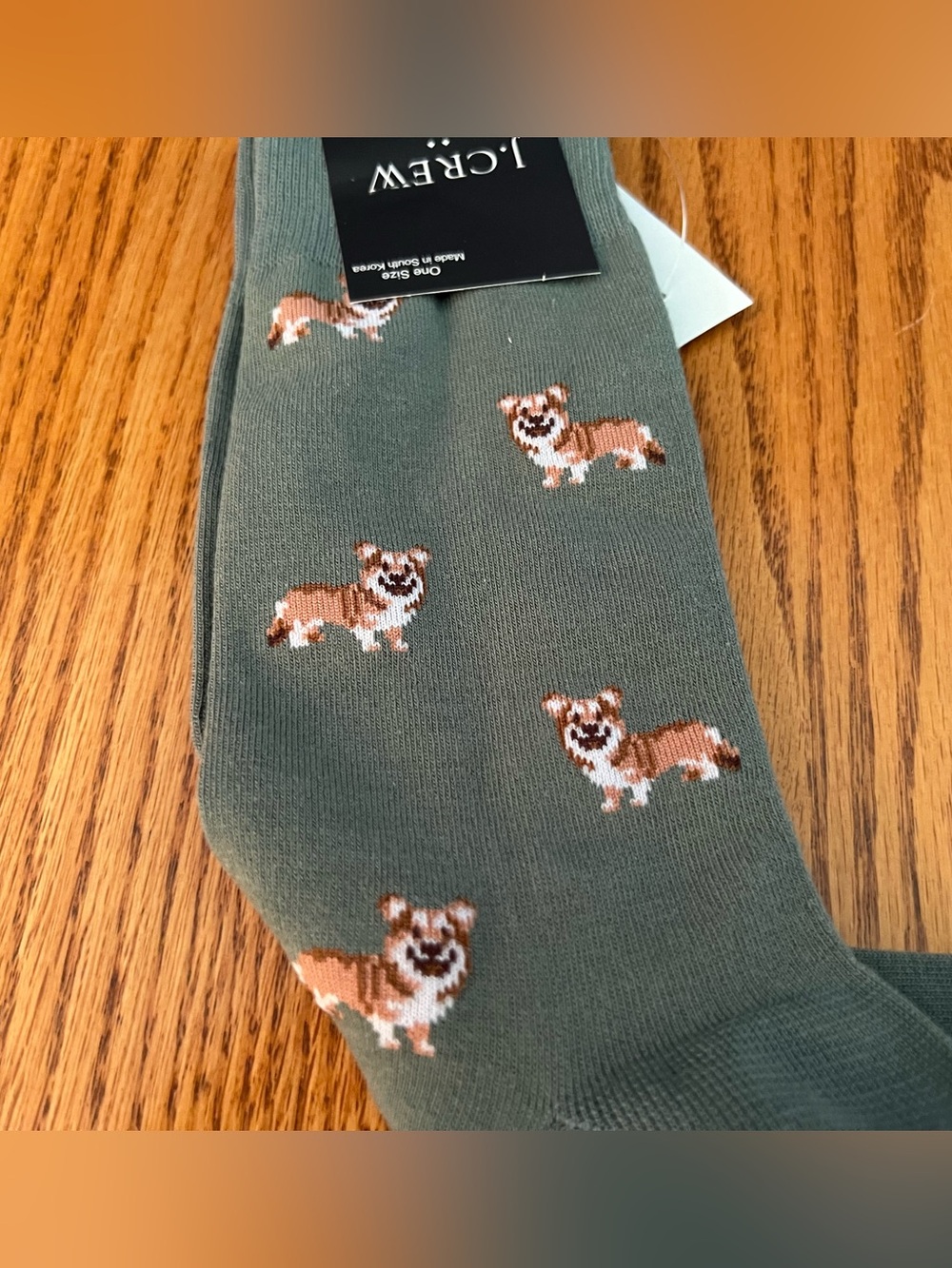 J. Crew Men's Teal Socks with Corgi Motif - Picture 2 of 2